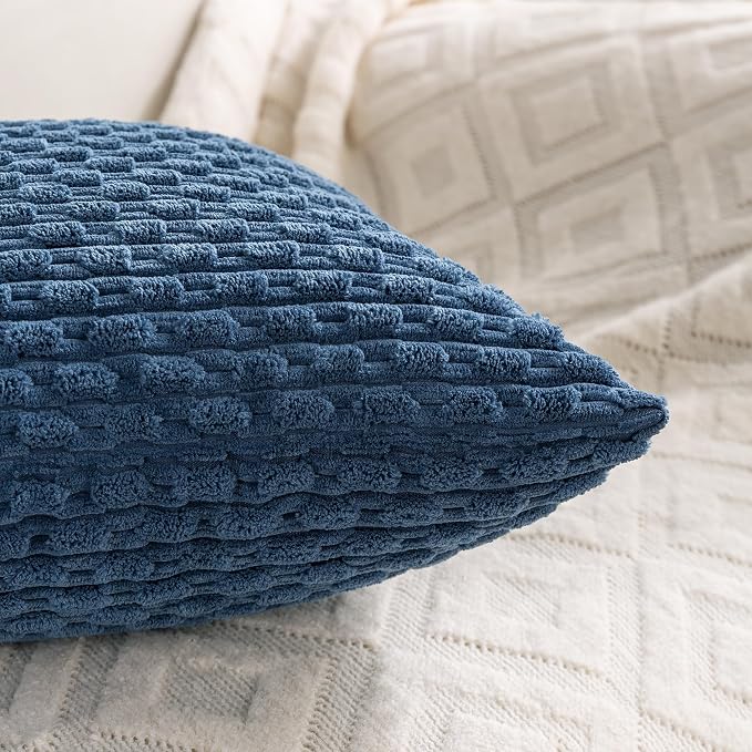 Set of 4 Blue Decorative Throw Pillow Covers 18x18 Inch Corduroy Pillow Covers - Image 6