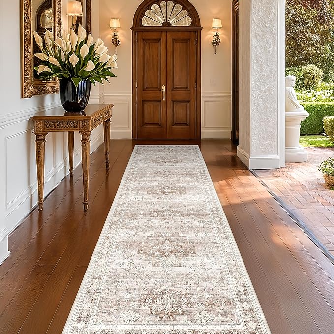 Boho Washable 3x10 Hallway Runner Rug, Non-Slip Stain & Fade Resistant by HazoHaus