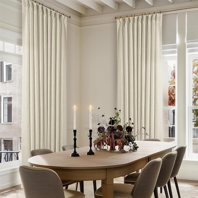 60 Inch Width 108 Inches Long Linen Pinch Pleat Curtains 1 Panel | Light - Image 7