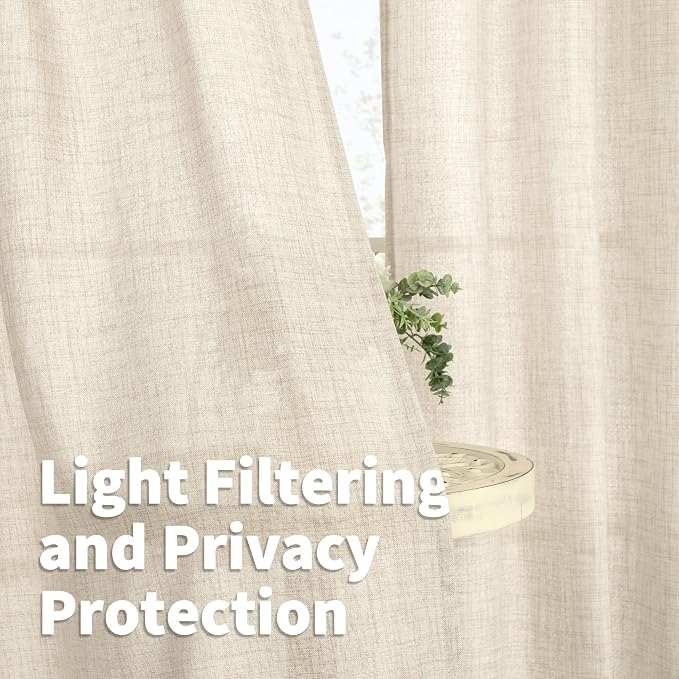 YoungsTex Linen Curtains 84 Inches Long Light Filtering, Semi Sheer Drapes | - Image 3