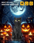 Black Cat Figurine with Glow-in-The-Dark Eyes - 7.3" Spooky Resin Halloween Decorations Halloween Decor Outdoor/Indoor (Black Cat)