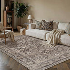 5x7 Coffee Brown Vintage Floral Washable Area Rug by HUGEAR