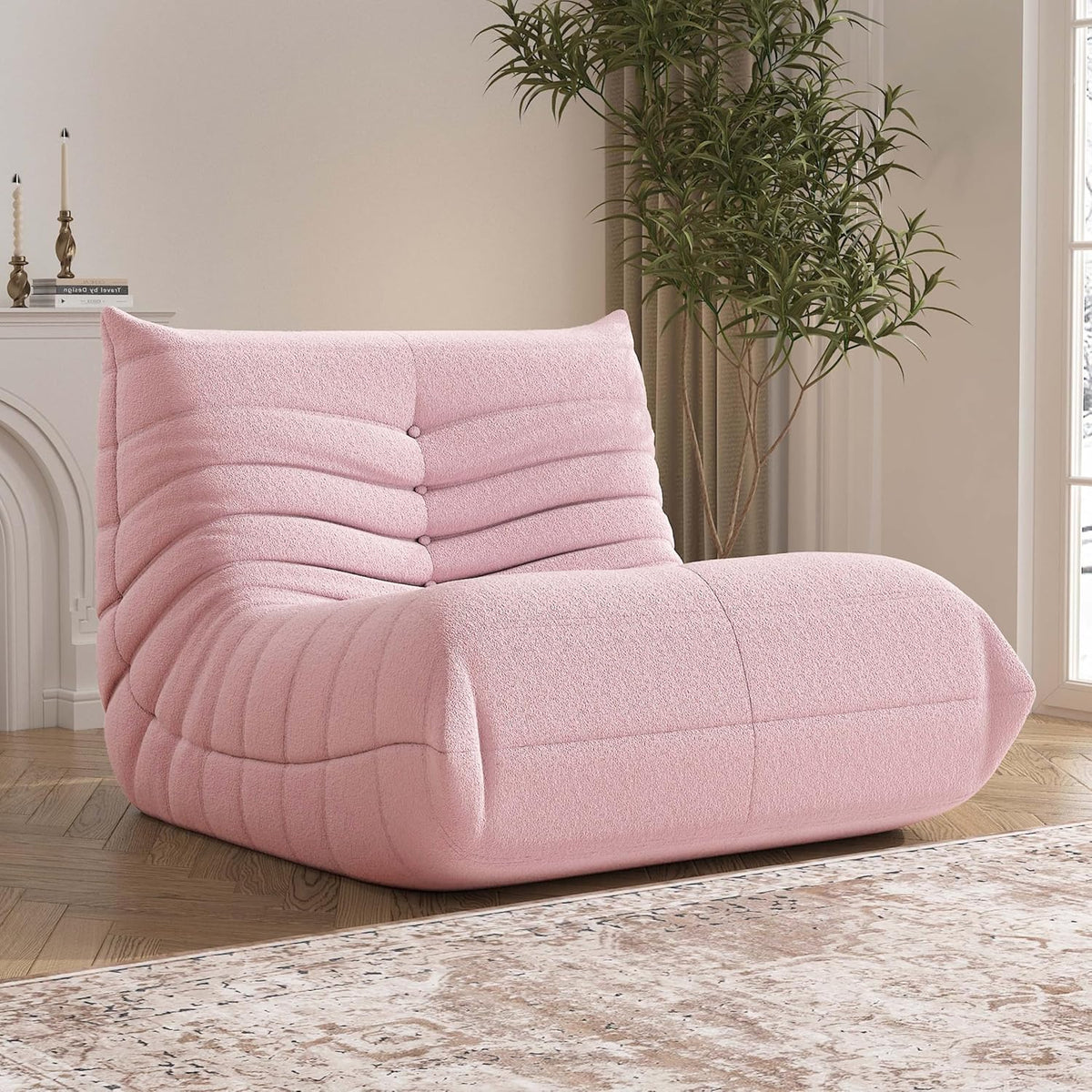 Bean Bag Chair, Fireside Chair Bean Bag Sofa Large Bean Bag Chair for Adults, Bean Bag Chairs for Teens with High Density Comfortable Foam, Memory Foam Bean Bag for Living Room, Bedroom (Pink)