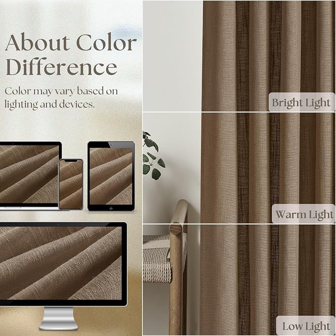 Semi Sheer 126 Inch Memory Shaped Pinch Pleat Linen Curtains Dutch Cocoa | - Image 4