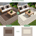 GENIMO Outdoor Rug Waterproof for Patio, 8'x10' Foldable Reversible Plastic Straw Carpet for Travel Trailers, Outside Area Mat for Rv, Deck, Picnic, Porch, Camper, Balcony, Beach, Coffee & Beige