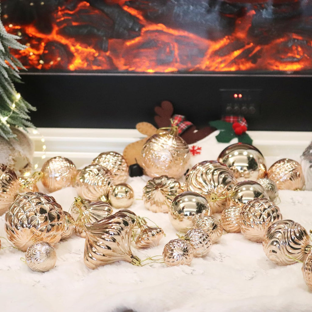 Christmas Ornaments Set with 36pcs Shatterproof Christmas Tree Decorations Multi-Size Christmas Ball Ornaments with 7 Styles Champagne