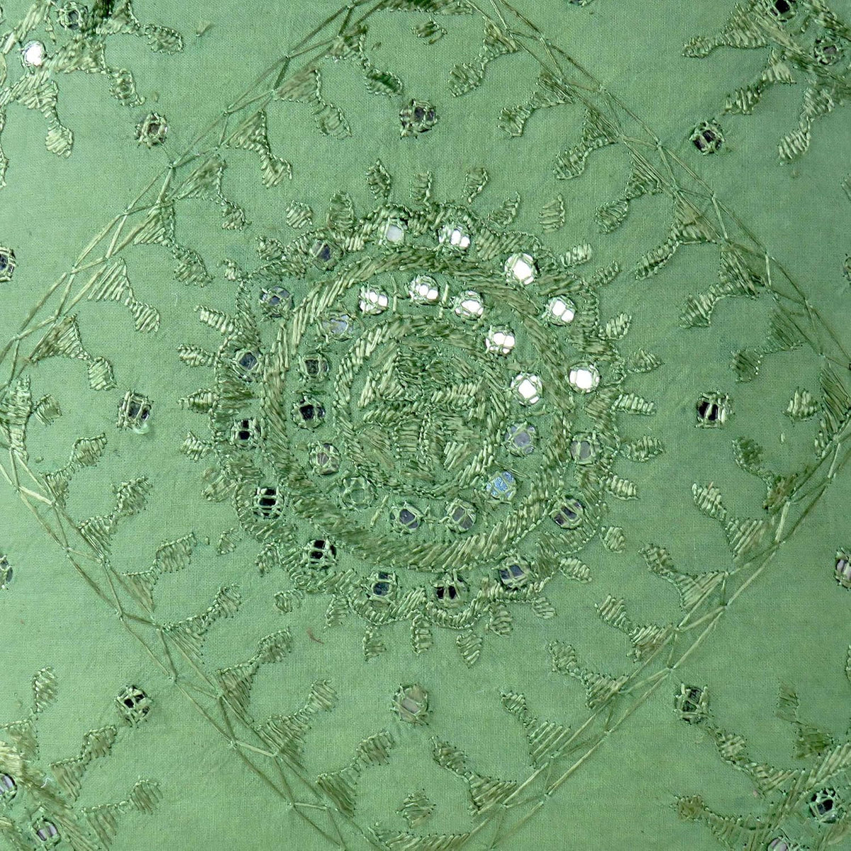 Eyes of India Embroidered Decorative Boho Throw Pillow Cover with Mirrors, Handmade Bohemian Accent Cushion Case for Sofa Couch Bedroom Living Room (Green, 24" x 24")
