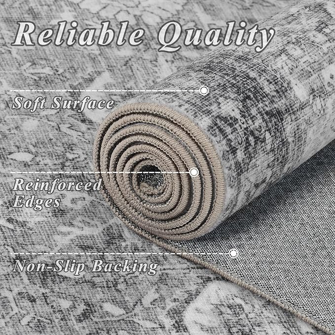 Schweek 2x6 Hallway Runner Rug Washable Vintage Kitchen Rugs Non Slip Grey | - Image 5