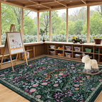 PLHXFR Area Rug Living Room: 5x7 Floral Washable Boho Carpet Dark Green | - Image 5