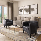 BELLEZE Accent Barrel Chair Set of 2, Linen Round Chair Club Tub Sofa Corner Chair with Flared Legs and Cozy Soft Padding for Living Room Bedroom Waiting Room - Brown