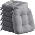 Codi 6 Pack Dining Chair Cushions, Thick Chairs Pads for Indoor Kitchen Room - Washable, Non-Slip Seat Cushion with Ties, 16.5"x16.5"x 3.5", Set of 6, Grey
