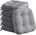 Codi 6 Pack Dining Chair Cushions, Thick Chairs Pads for Indoor Kitchen Room - Washable, Non-Slip Seat Cushion with Ties, 16.5"x16.5"x 3.5", Set of 6, Grey