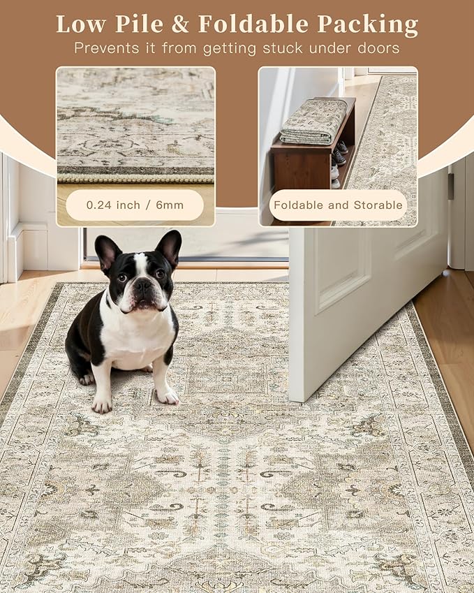 Madane Hallway Runner Rug 3x16 Washable Kitchen Runners Long, Ivory/Brown | - Image 6