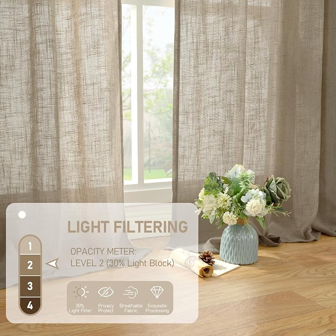 Taupe Semi Sheer Linen Curtains 45 Inch Length - Image 5