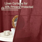 Burgundy Red Semi Sheer Linen Curtains 84 inch Light Filtering Panels | Light - Image 5