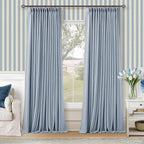 Light Blue Pinch Pleated Dual Layer Blackout Linen Curtains 102 Inches Long | by Twodrapes