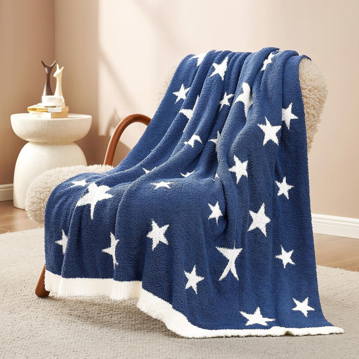 Snuggle Sac American Star Patriotic Throw Blanket Blue, July 4th Blanket Ultra Soft Cozy Throw Blanket for Couch,Sofa, Bed, Living Room, Blue,50x60 inches