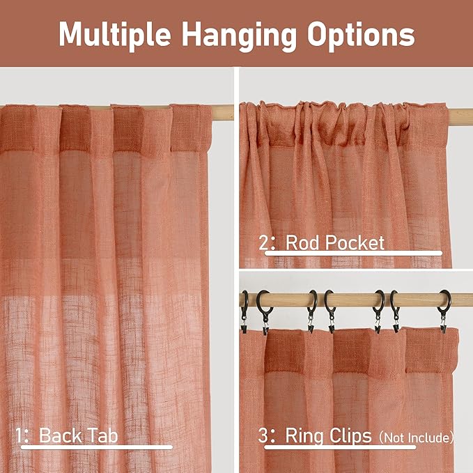 Semi Sheer Linen Curtains 36 Inch Length 2 Panels - Image 2