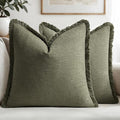 MIULEE Boho Linen Fringe Decorative Throw Pillow Covers Olive Green 20x20 | Set by MIULEE