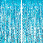 GOER 6.4 ft x 6.5 ft Metallic Tinsel Foil Fringe Curtains,Pack of 2 Party Streamer Backdrop for Birthday,Graduation Decorations and New Year Eve (Wavy Light Blue)