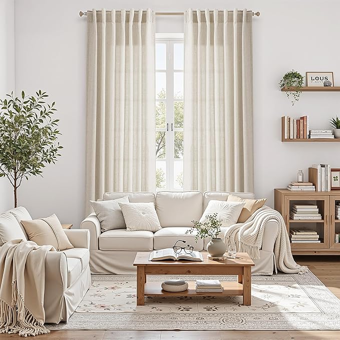 Warm Beige Linen Curtains 108 Inches Long - Image 4