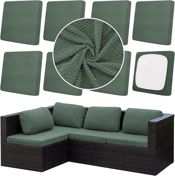 8Pcs Outdoor Cushion Covers, Elastic Patio Cushion Covers | Washable, by dreahoteztil