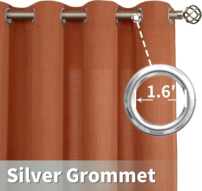Terracotta Light Filtering Linen Curtains 63 Inch Length 2 Panels | Semi Sheer - Image 5