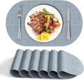 DOLOPL Placemats Set of 6, Oval Reversible Wipeable & Heat Resistant Place Mats, Modern Faux Leather Table Mats for Kitchen, Neutral Tablemats for Dining Table Decor, Wedding, Party(Dusty Blue)