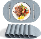 DOLOPL Placemats Set of 6, Oval Reversible Wipeable & Heat Resistant Place Mats, Modern Faux Leather Table Mats for Kitchen, Neutral Tablemats for Dining Table Decor, Wedding, Party(Dusty Blue)