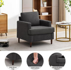 Mid-Century Accent Chair,Modern Linen Fabric Armchair for Living Room,Comfy Upholstered Reading Accent Chairs for Bedroom,Single Sofa Chair with Wood Legs (Dark Grey, 1 Pack)