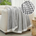 Amélie Home Chenille Waffle Throw Blanket for Couch, Reversible Pineapple Stitch Knit Soft Cozy Knit Blanket Lightweight Warm Decorative Throw for Sofa, Bed, Living Room, 50"x60", Grey&Ivory