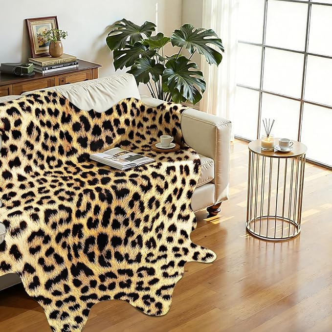 Western Faux Leopard Rug, Large Animal Print Cheetah Rug, 7 x 6.2 Ft | Premium - Image 4