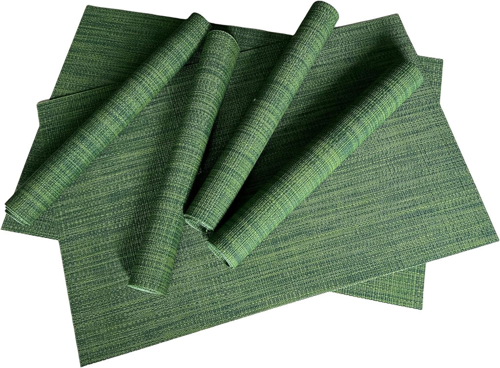 WAZAIGUR Placemats Set of 6 for Dining Table Heat-Resistant Washable Place Mats Woven Vinyl Kitchen Table Mats Easy to Clean,Hunter Green