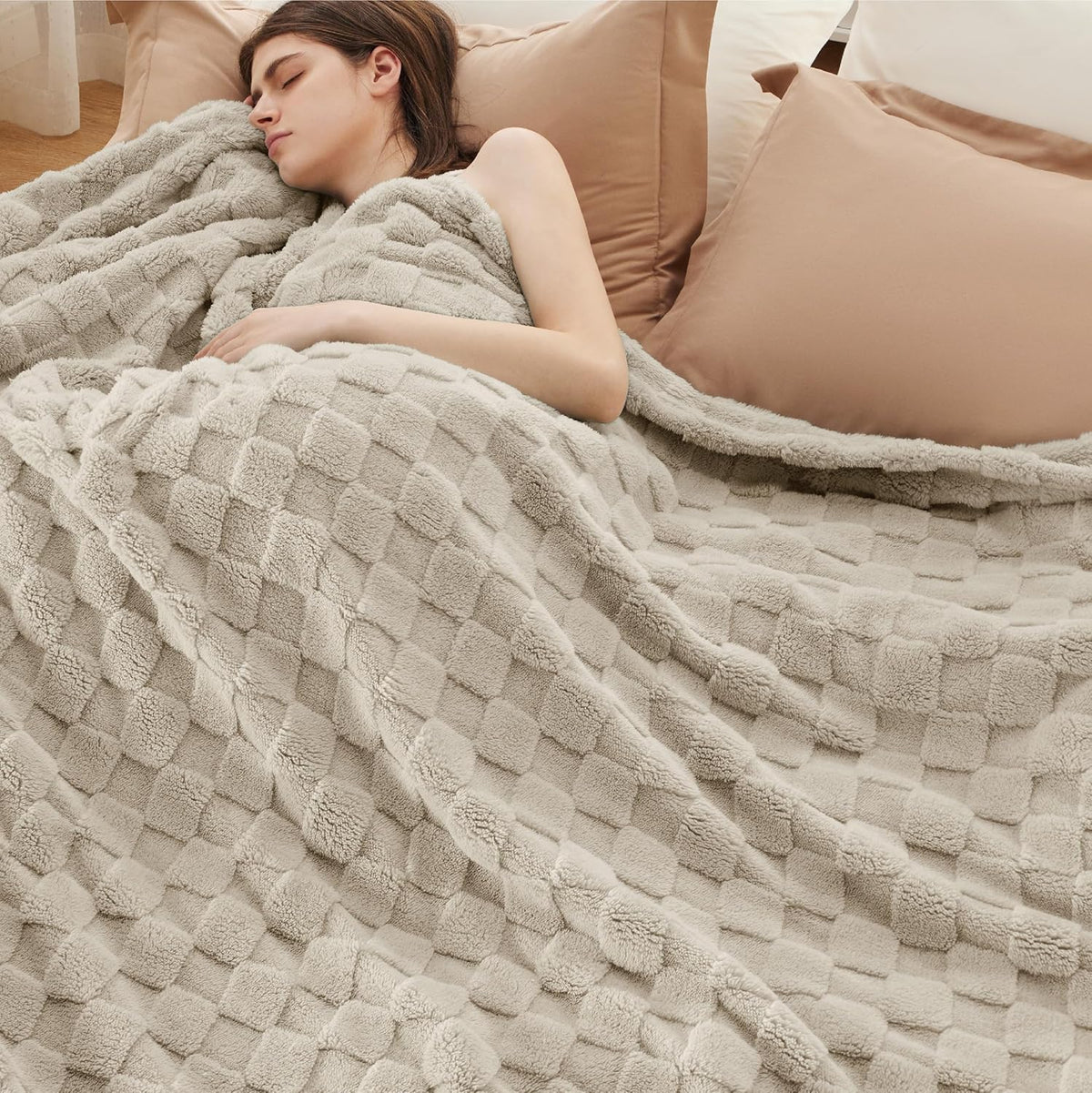 Bedsure GentleSoft King Size Blanket for Bed - Super Soft Cozy Blankets for Women Men Girls, Large Fuzzy Fleece Throw for Bedroom Decor, Light Brown,108x90 Inches