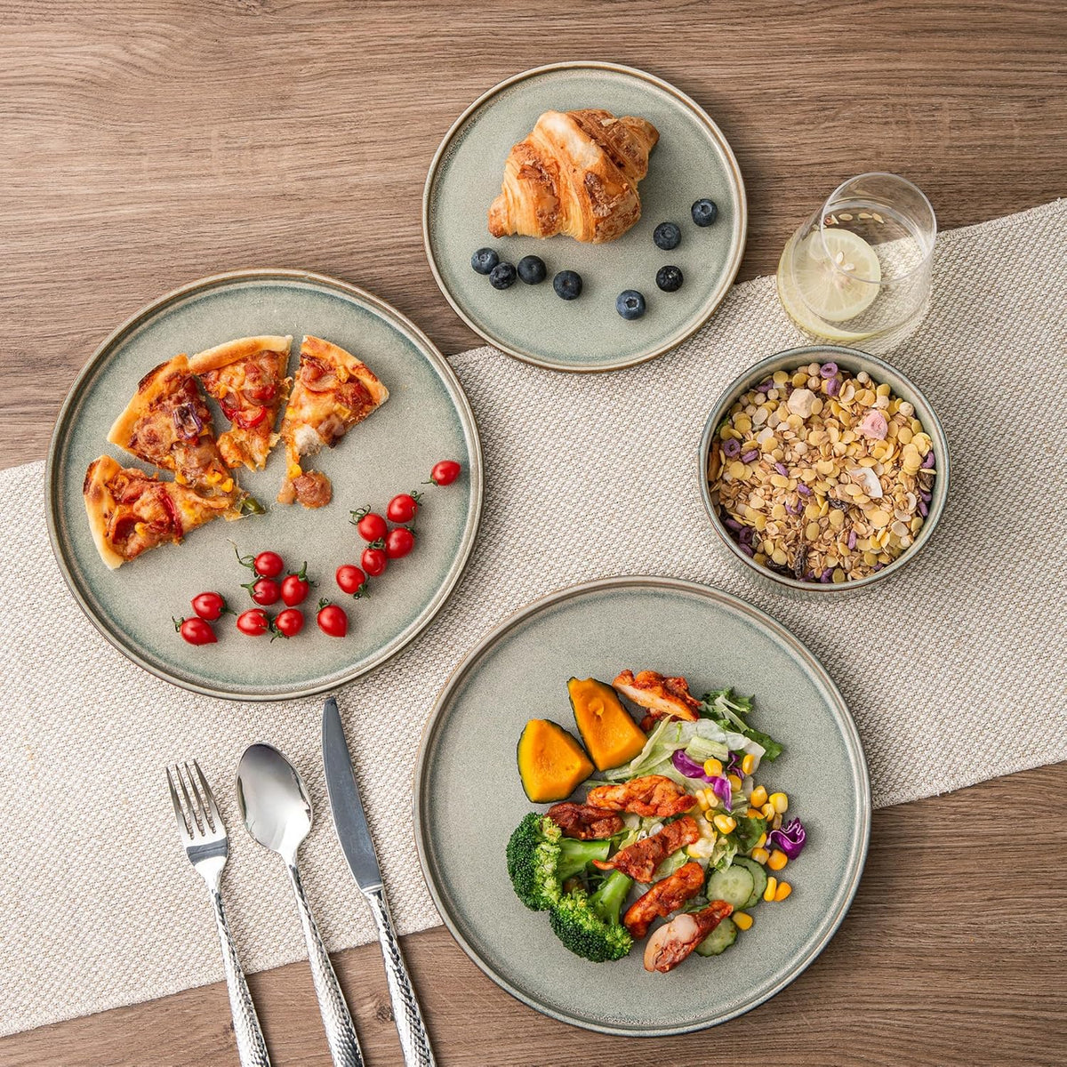 AmorArc Ceramic Dinnerware Sets, Handmade Reactive Glaze Stoneware Plates and Bowls Sets,Highly Chip and Crack Resistant | Dishwasher & Microwave Safe Dishes Set, Service for 4 (12pc)