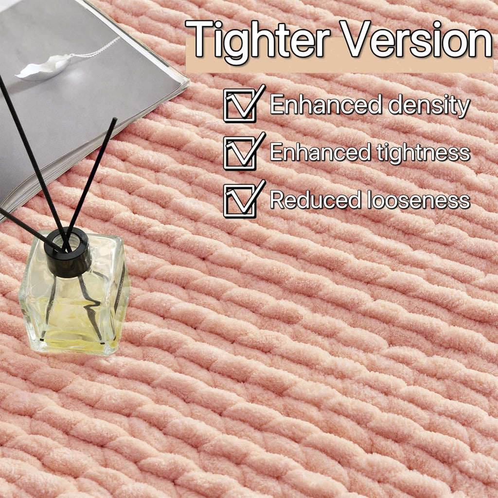 Maetoow Tighter Version Chenille Chunky Knit Blanket Throw 50×60 Inch, Handmade Warm & Cozy Blanket Couch, Bed, Home Decor, Soft Fleece Banket, Boho Thick Blankets and Giant Yarn Throws, Rose Pink