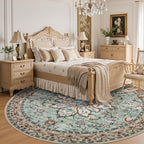 Round Area Rug for Living Room: 6ft Boho Washable Rug Brown Green | Vintage - Image 4