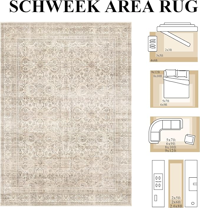 Schweek 3x5 Washable Area Rugs Vintage Floral Non Slip Entryway Rug Beige | - Image 2