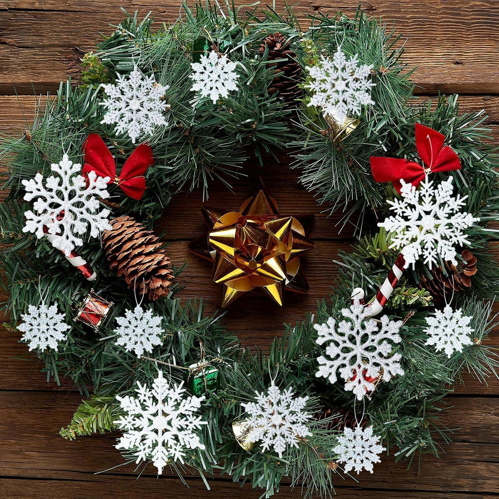 36pcs Christmas Silver Snowflake Ornaments Plastic Glitter Snow Flakes Ornaments for Winter Christmas Tree Decorations Size Varies Craft Snowflakes