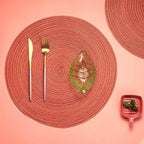 AHHFSMEI Round Braided Placemats Set of 6 Round Table Mats for Dining Tables Natural Woven Heat Resistant Place mats 15 Inch (Dark Orange)