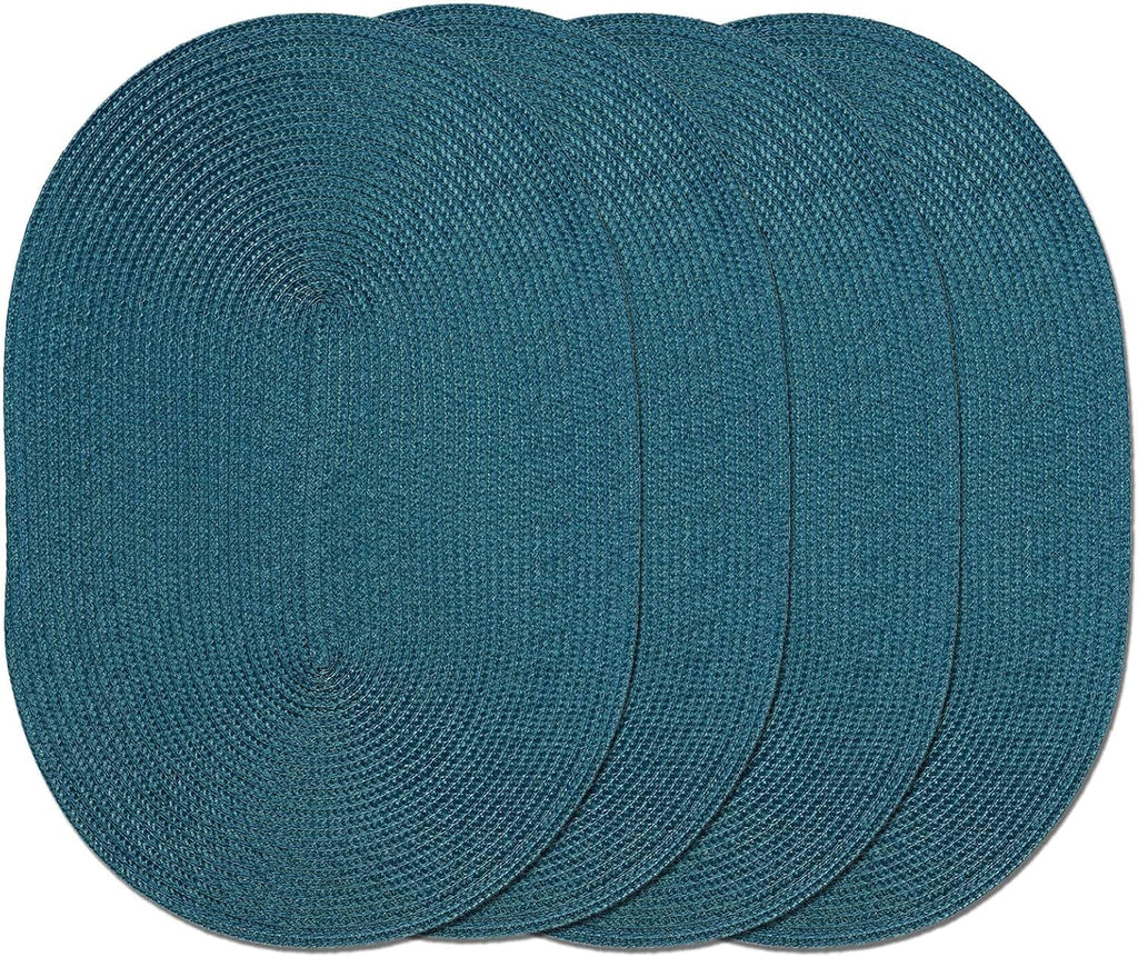AHHFSMEI Placemats Set of 4 for Dining Table Washable Woven Vinyl Non-Slip 18x12 inches Placemat Heat-Resistant Durable Table Mats for Dining Table Easy to Clean (Oval Blue, 4)