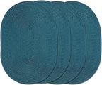 AHHFSMEI Placemats Set of 4 for Dining Table Washable Woven Vinyl Non-Slip 18x12 inches Placemat Heat-Resistant Durable Table Mats for Dining Table Easy to Clean (Oval Blue, 4)