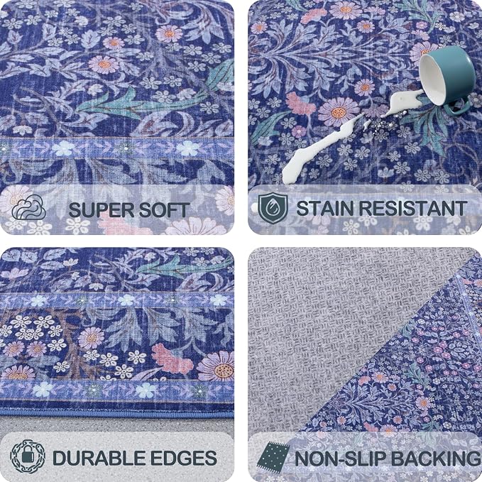 2x3 Area Rug Washable Entry Rug, Vintage Floral Thin Rug - Image 4