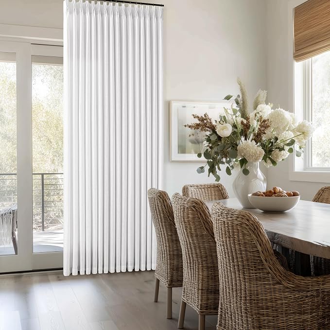92 Inches White Linen Pinch Pleated Semi Sheer Boho Curtains 50 Inch Wide | - Image 8