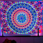 OSVINO Blacklight Colorful Mandala Tapestry 79"x59" Kaleidoscopic Trippy Room Decor Black Light Poster Bohemian Wall Decor for Bedroom Backdrop Decor
