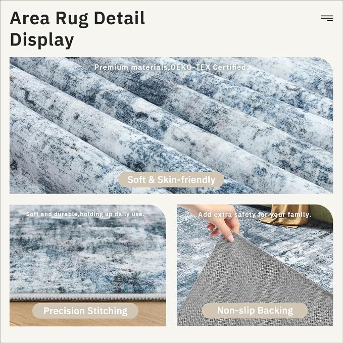Soalmost Abstract 3x5 Rugs, Small Kitchen Entryway Area Rug Blue/Grey | Vintage - Image 6