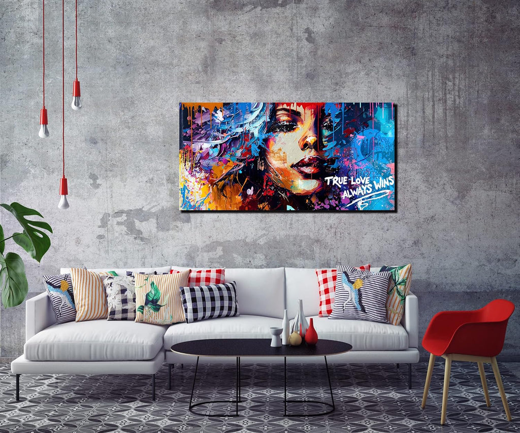 JKWALL77 Graffiti Canvas Girl Wall-Art - African American Wall Art Living Room - Modern Fashion Wall Decor Ready To Hang Size 40" x 20"