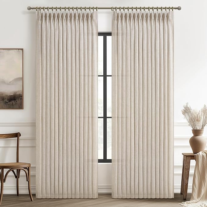 PleatedDrapes 70 Inch Extra Wide Natural Linen Light Filtering Curtains 92 by PleatedDrapes