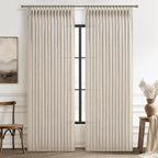 Natural Linen Semi Sheer Large Curtains 102 Inches Long 2 Panels Set by PleatedDrapes