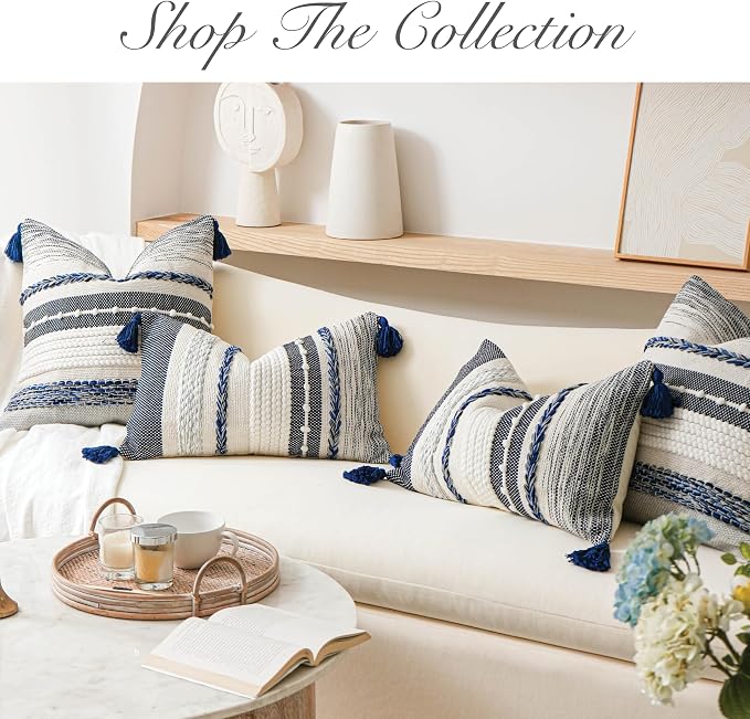 Decorative Lumbar Throw Pillow Cover 14x24 Boho Dark Blue Accent Cushion - Image 7